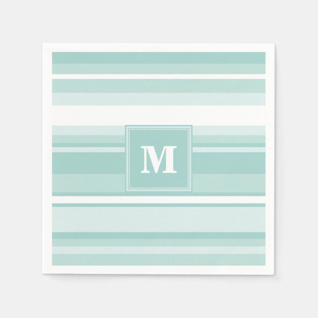 Serviettes Jetables Bandes vertes de menthe monogramme (Devant)