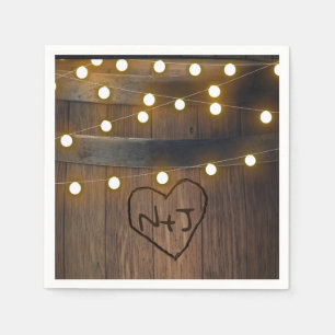 Serviettes Jetables Baril en bois Carved Heart Lights Mariage rustique