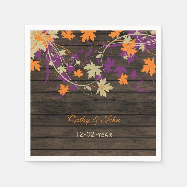 Serviettes Jetables Barnwood Rustic prum personnalisées mariage servie (Devant)