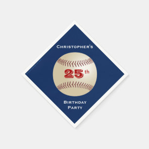 Serviettes Jetables Baseball, Nom, Blue 25th Birthday Party Paper