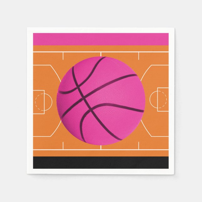 Serviettes Jetables Basket-ball fête d'anniversaire Rose noir et orang (Devant)
