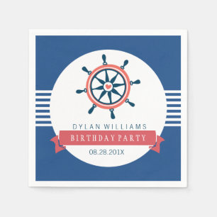 Serviettes Jetables Bateau bleu marine Roue et rayures