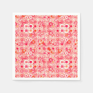 Serviettes Jetables Batik Tribal - rose corail, orange corail et crème