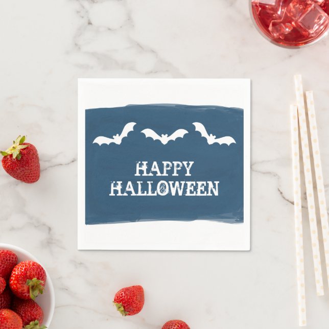 Serviettes Jetables Bats bleu blanc Aquarelle Halloween (En situation)