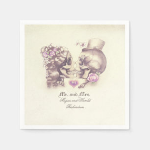Serviettes Jetables Beau crâne Couple violet Mariage