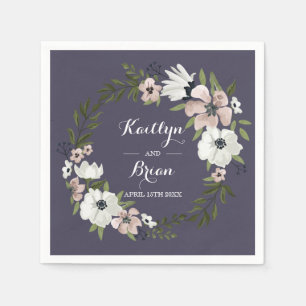 Serviettes Jetables Beau Mariage Floral Napkin - violet