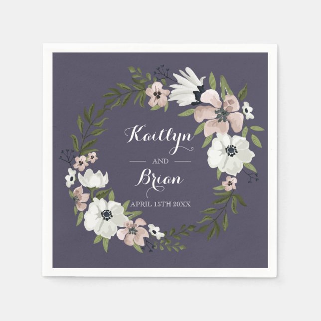 Serviettes Jetables Beau Mariage Floral Napkin - violet (Devant)