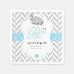 Serviettes Jetables Bébé bleu, blanc gris éléphant Baby shower
