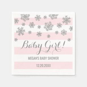 Serviettes Jetables Bébé fille! Baby shower de neige rose