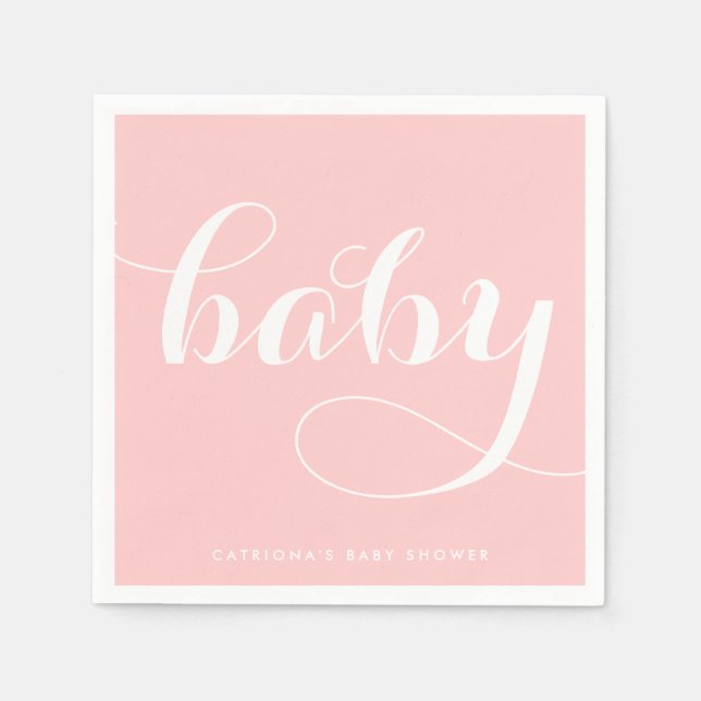 Serviettes Jetables Bébé | Papier Baby shower Pink Script (Devant)