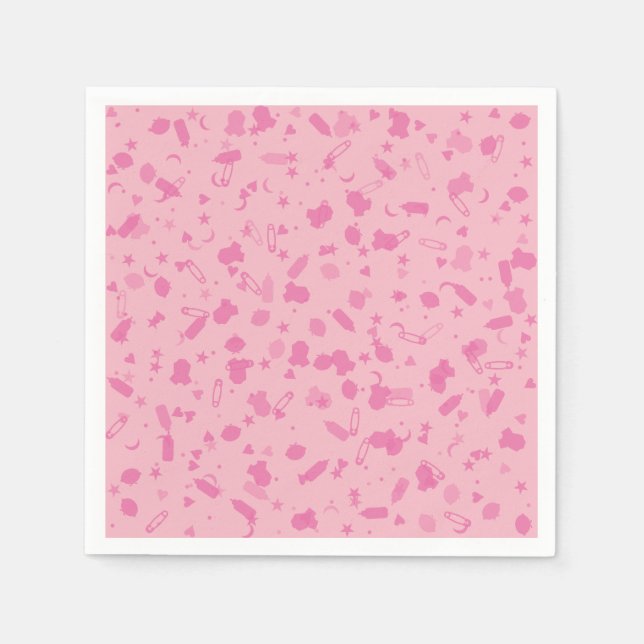 Serviettes Jetables Bébé rose Confetti Baptême Christening (Devant)