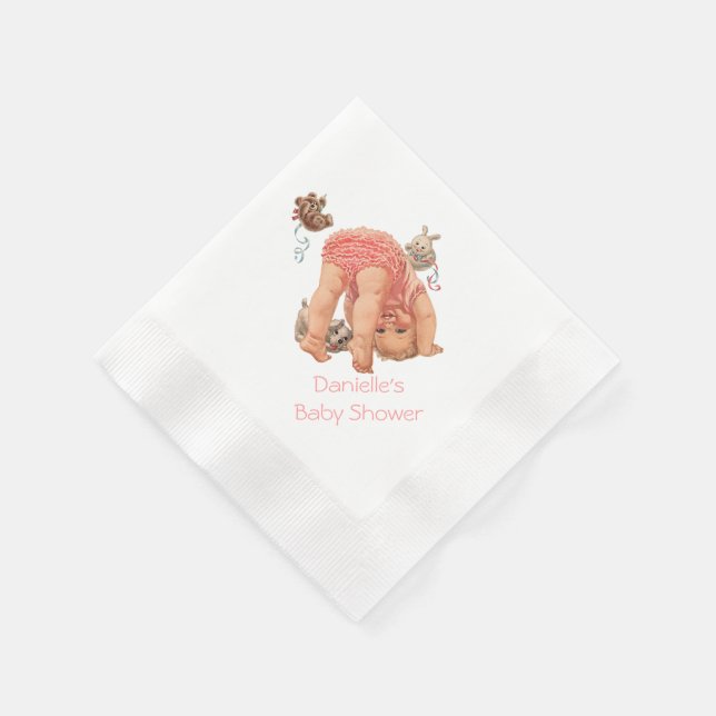Serviettes Jetables Bébée, Baby shower, chiottes rouillées roses (Coin)