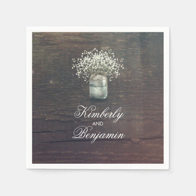 Serviettes Jetables Bébé's Breath Mason Jar Rustic Country Grange (Devant)