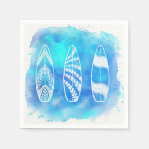 Serviettes Jetables Belle aquarelle Bleue Eau Surfboards art