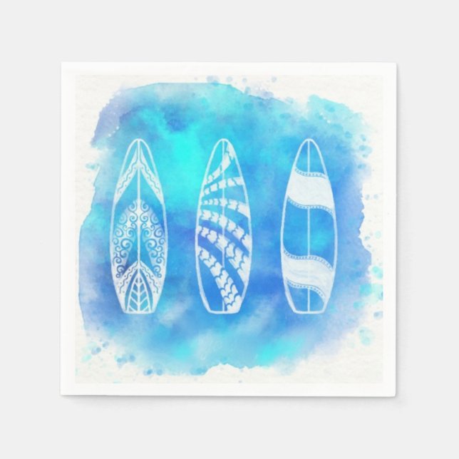 Serviettes Jetables Belle aquarelle Bleue Eau Surfboards art (Devant)