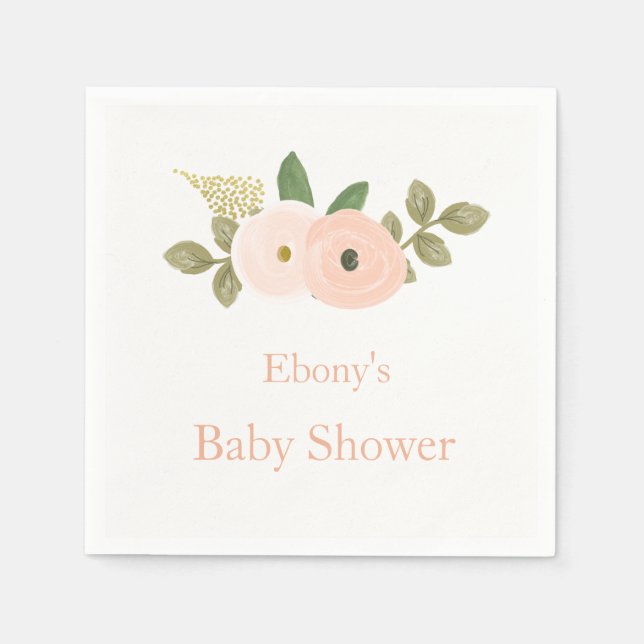 Serviettes Jetables Belle Pêche Baby shower Floral Napkin (Devant)
