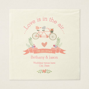 Serviettes Jetables Bicyclette Tandem, Oiseaux et Mariage de bannières