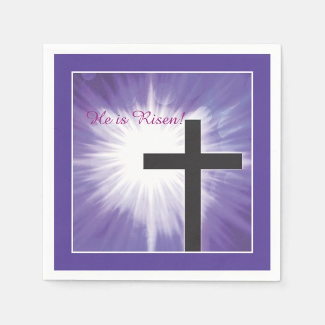 Serviettes Jetables Bienheureux de Pâques Cross Starburst sur violet,  (Devant)
