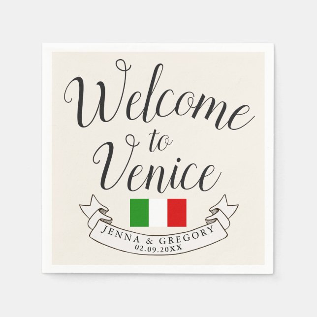 Serviettes Jetables Bienvenue en Italie | Personnalisation du mariage  (Devant)