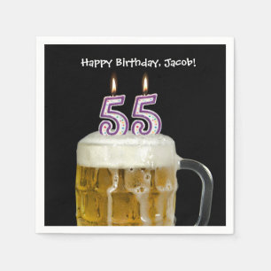 Serviettes Jetables Bière de 55e anniversaire avec bougies