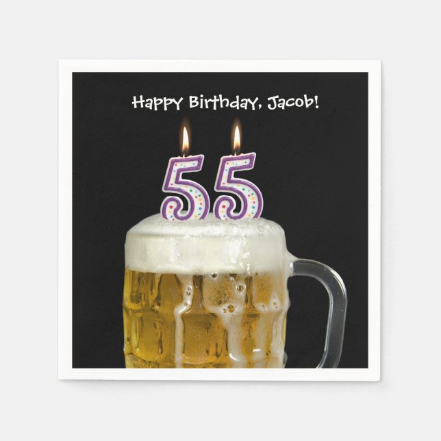 Serviettes Jetables Bière de 55e anniversaire avec bougies (Devant)