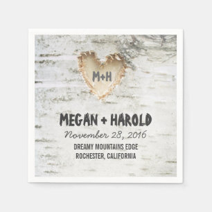 Serviettes Jetables Birch Heart Rustic Tree inspiré