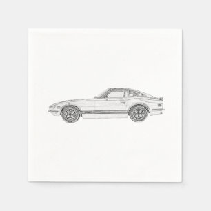 Serviettes Jetables Black and White Datsun 240Z Pencil Style Drawing