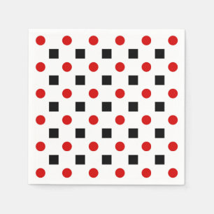 Serviettes Jetables Black Carré Rouge Pois Motif Blanc BG