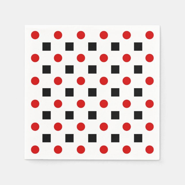 Serviettes Jetables Black Carré Rouge Pois Motif Blanc BG (Devant)
