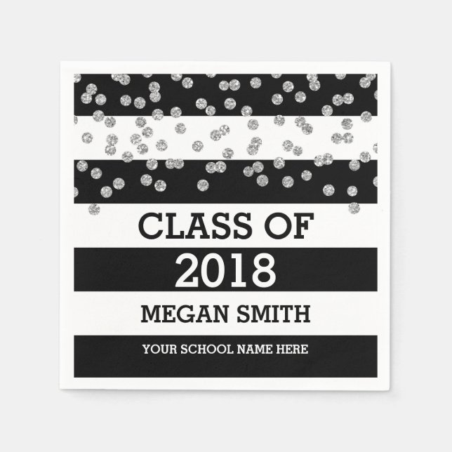 Serviettes Jetables Black Stripes Dots d'argent Classe de 2018 Graduat (Devant)