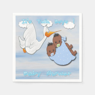Serviettes Jetables Black Twin Boys - Stork Baby shower papier serviet