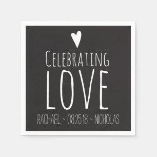 Serviettes Jetables Black White Célébrer l'amour   Mariage
