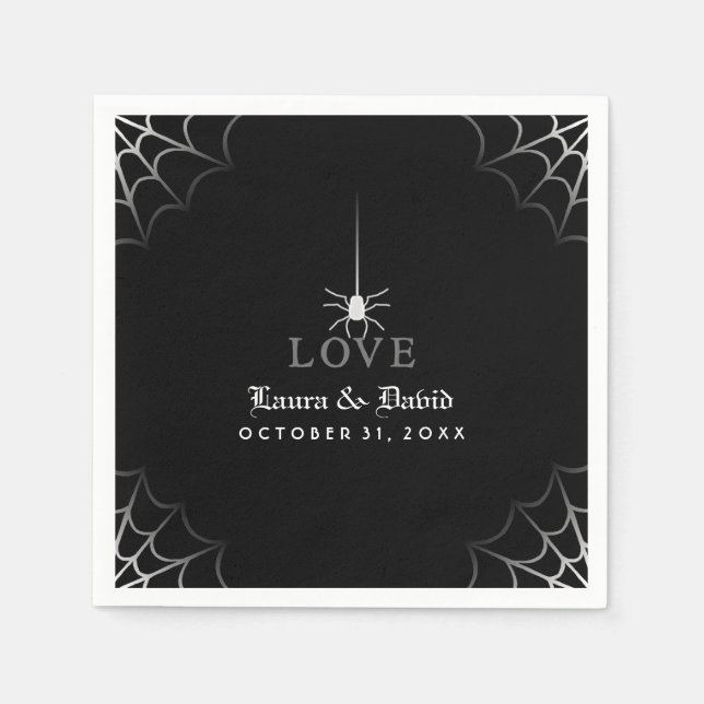 Serviettes Jetables Black & White Spider Web LOVE Halloween Mariage (Devant)