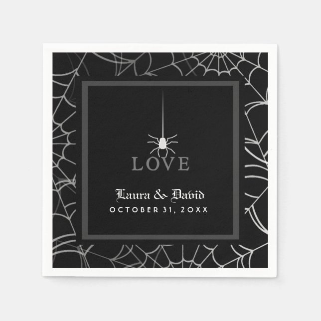Serviettes Jetables Black & White Spider Web LOVE Halloween Mariage (Devant)