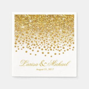 Serviettes Jetables Blanc d'or de la douche   de confettis de parties
