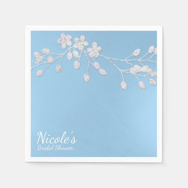 Serviettes Jetables Blanc Floral Branche Bleu Fête des mariées Personn (Devant)