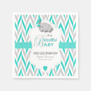 Serviettes Jetables Bleu de turquoise, baby shower gris blanc