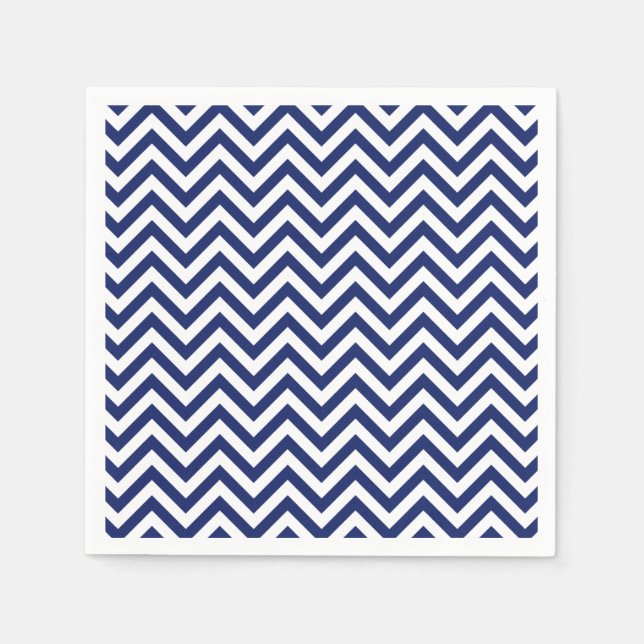 Serviettes Jetables Bleu marine et blanc Zigzag Stripes Chevron Motif (Devant)