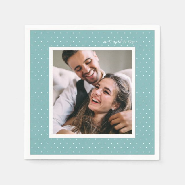 Serviettes Jetables Bleu moderne script et points chic photo Mariage (Devant)