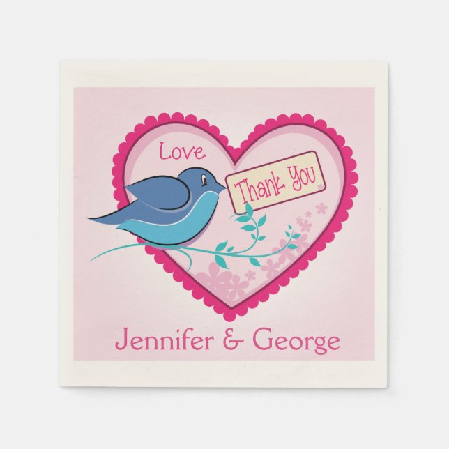 Serviettes Jetables Bleu Oiseau rose Merci Floral Coeur serviettes (Devant)