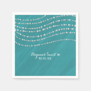 Serviettes Jetables Bleu Turquoise & Perles Fête des mariées élégante