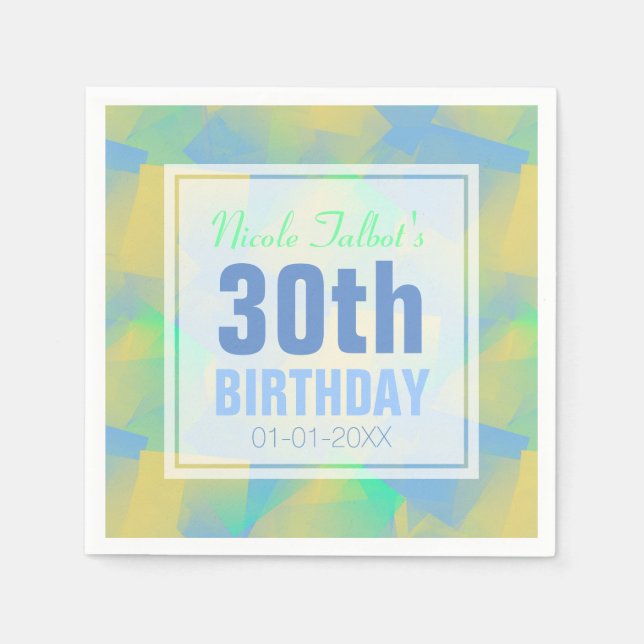 Serviettes Jetables Bleu Y Pastel Abstrait 30e Anniversaire Papier ser (Devant)