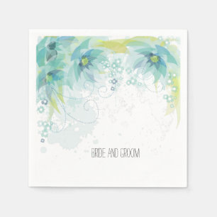 Serviettes Jetables Blue Bride Groom Floral Mariage