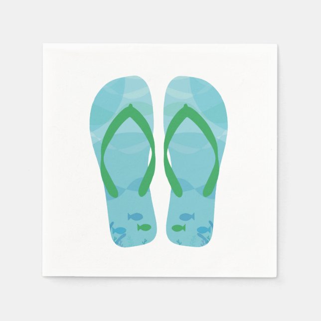 Serviettes Jetables Blue Green Summer Beach Flip Flop Napkins (Devant)