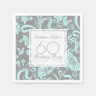 Serviettes Jetables Blue Grey Floral 60e Anniversaire Papier de fête N