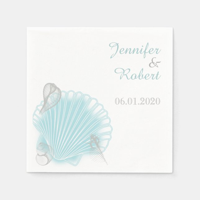 Serviettes Jetables Blue Seashell Beach Wedding Napkin (Devant)