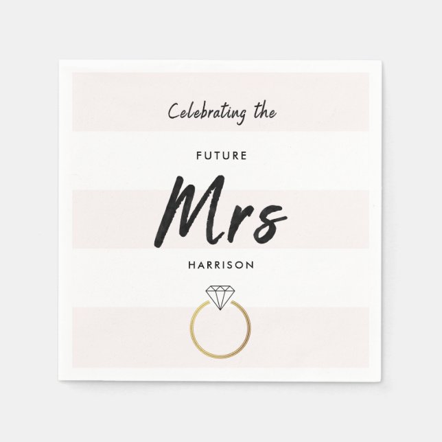 Serviettes Jetables Blush Pink White 3 Stripe Future Mme Fête des mari (Devant)