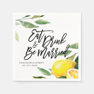 Serviettes Jetables Bohème Aquarelle Citron Mariage Napkin