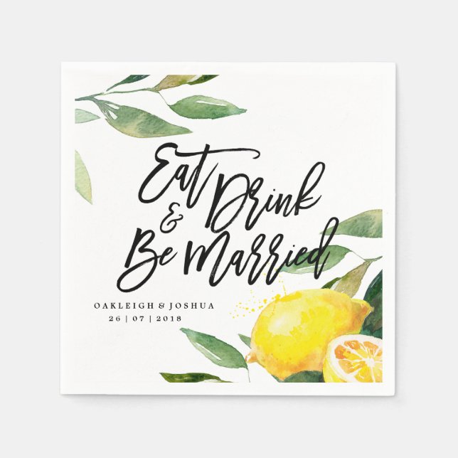 Serviettes Jetables Bohème Aquarelle Citron Mariage Napkin (Devant)