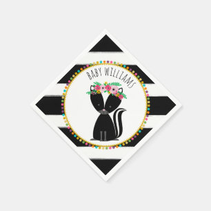 Serviettes Jetables Boho Baby Skunk Baby shower Pompom serviettes